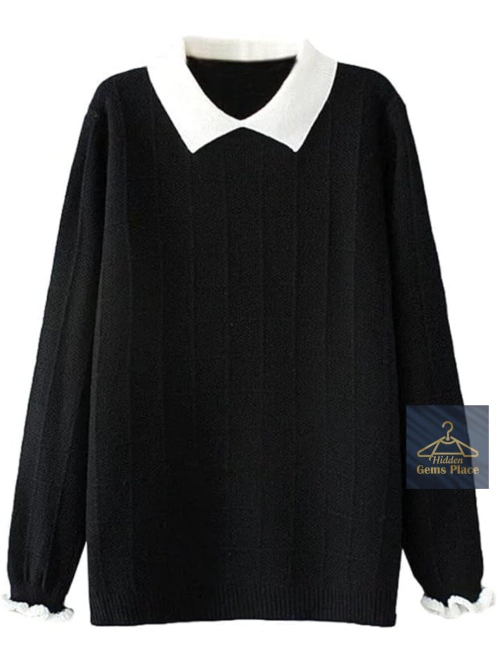 Collared Knit Pullover Sweater Ruffle Cuff